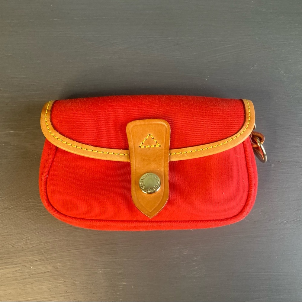 Dooney And Bourke Red Wristlet Clutch Trimmed In Tan Leather